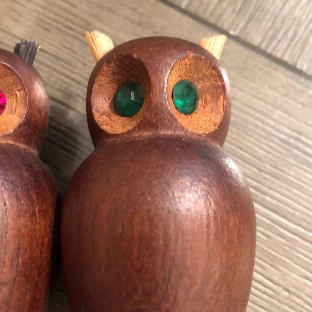 Vintage 1970’s Wooden Owl Salt & Pepper Shakers
